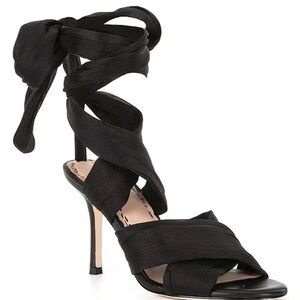 Muse by Marchesa Dahlia Chiffon Ankle Wrap Dress Sandals Black Heels size 9 NWOT